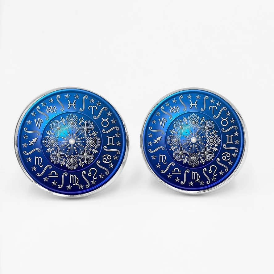 Ручной работы таинственный синий 12 Созвездие компас Для мужчин запонки для