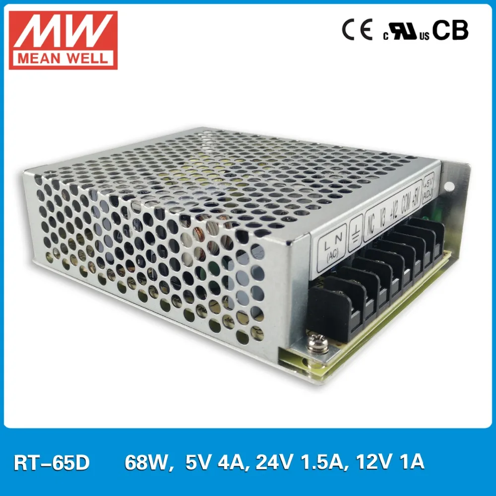Оригинал Mean Well RT 65D 65 Вт тройной выход + 5 В/4A 24 В/1 a 12 В/1A Meanwell три выходного