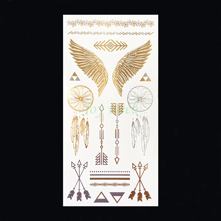 Водонепроницаемый временное Золотое тату стикеры &quotкрылья ангела&quot Сова в