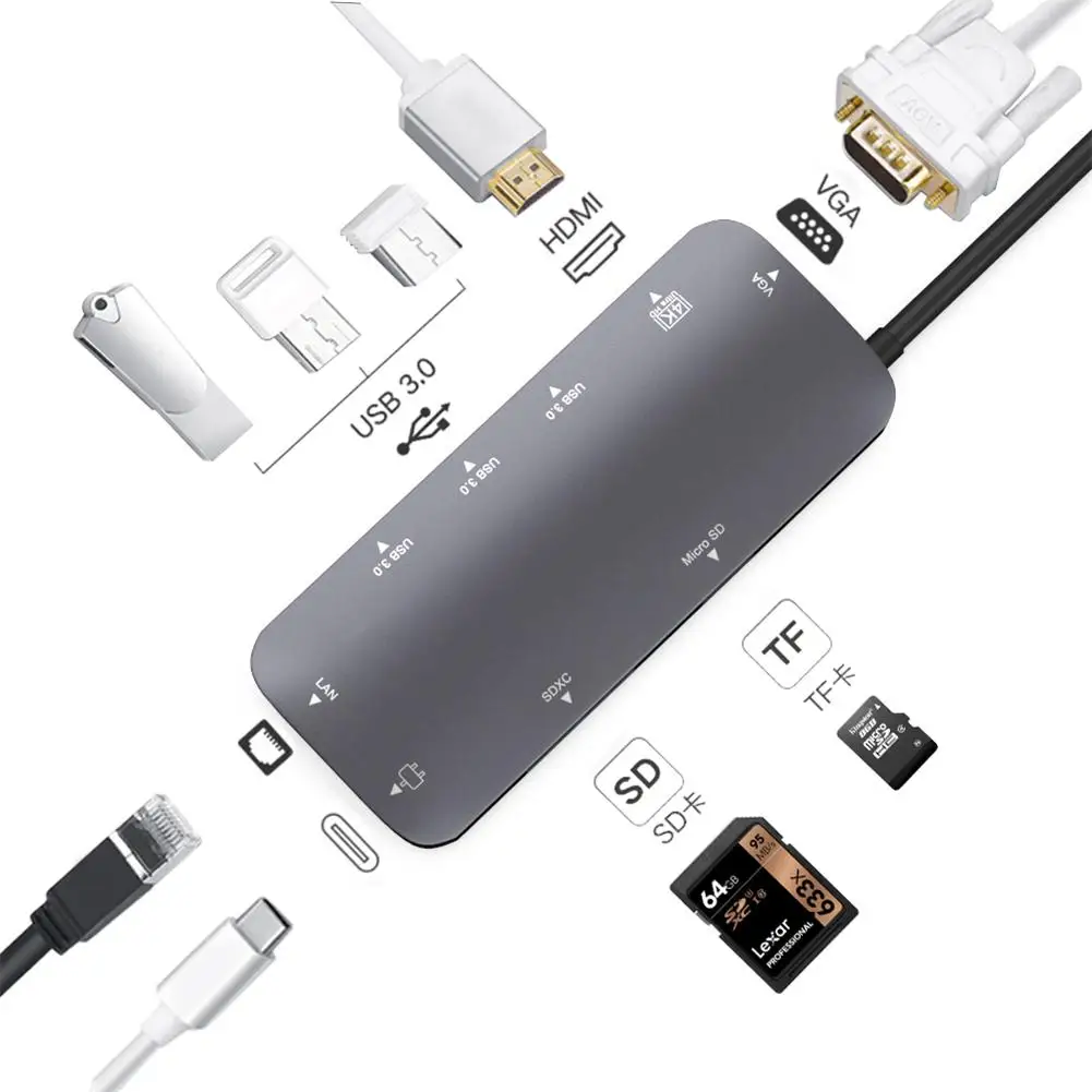 9 в 1 многофункциональный адаптер USB C для быстрой зарядки|USB-хабы| |