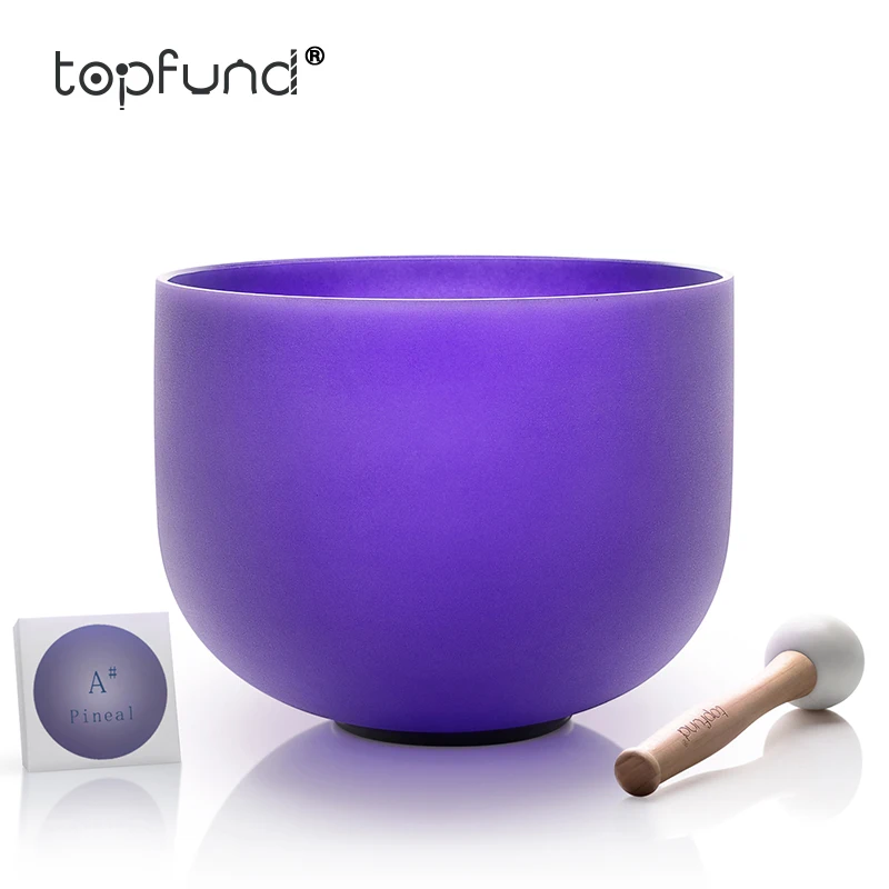 

TOPFUND 10 inch A# Pineal Chakra Quartz Crystal Singing Bowl voilet Colored Quartz Frosted