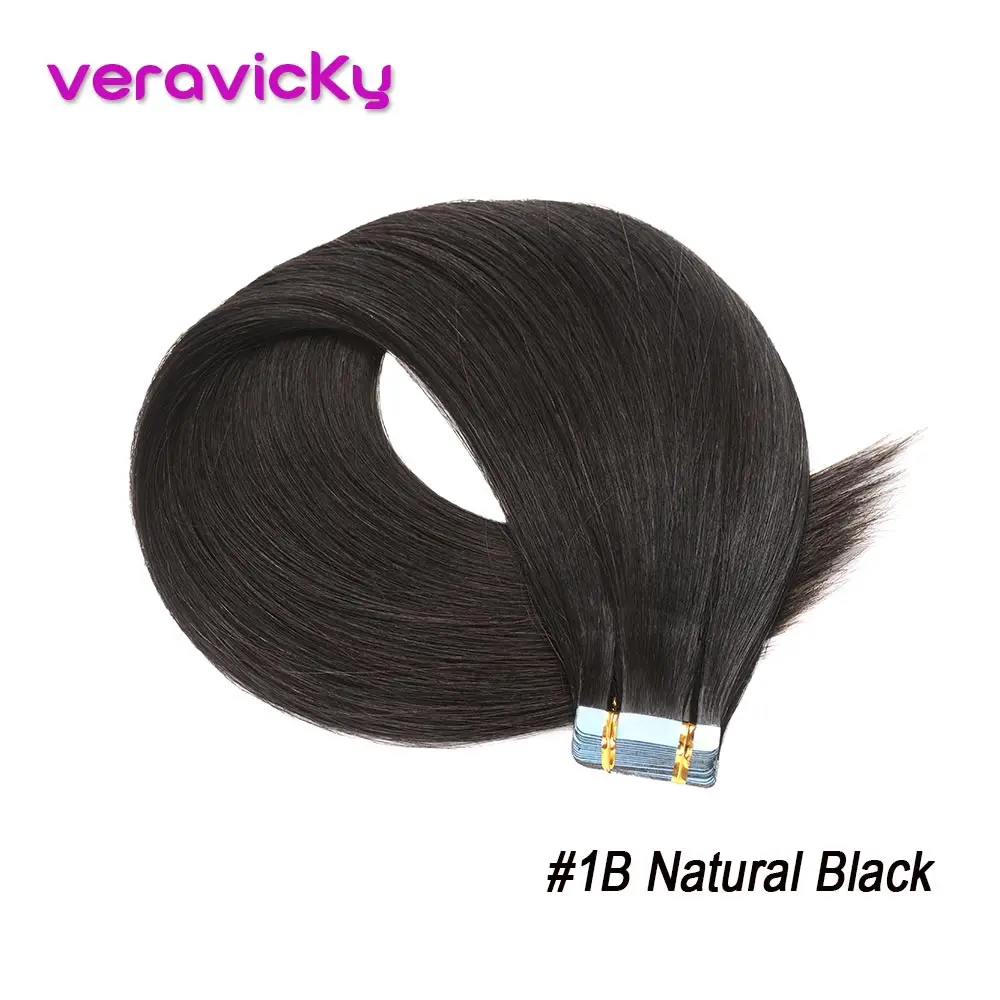 #1 Veravicky волосы человеческие волосы для наращивания на ленте 1" 18" 2" двусторонняя изолента прямые реми волосы на невидимом расширении PU Weft - Цвет: #1
