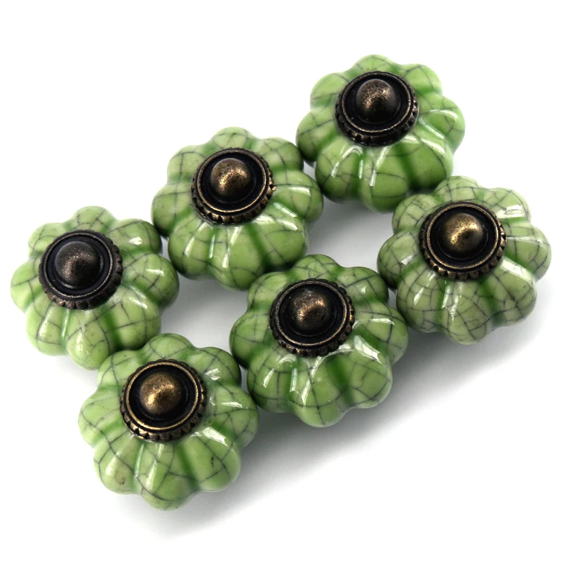 6 шт трещина дизайн зеленые керамические ручки для шкафа кухонный шкаф комод