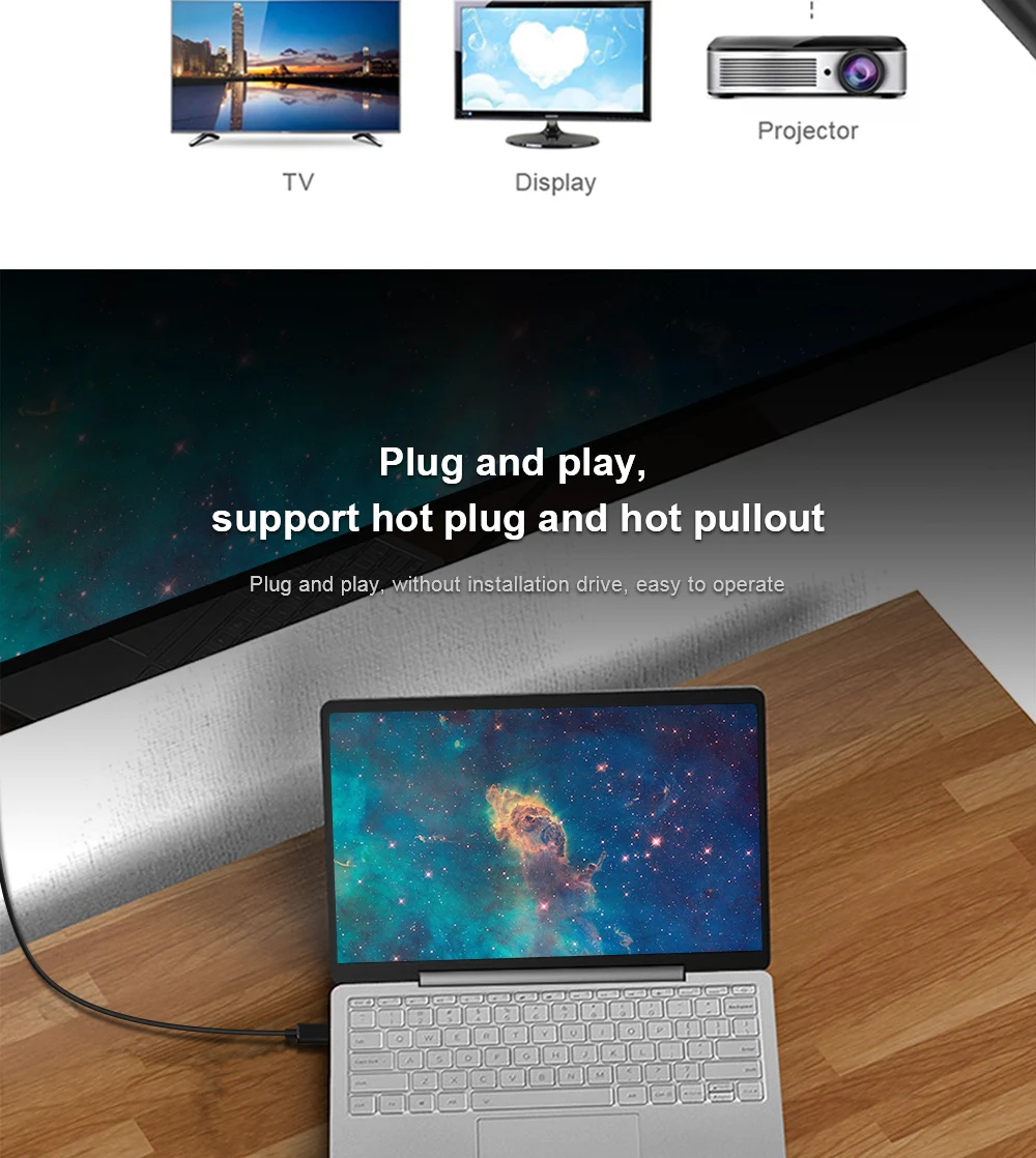 USB C 3,1-VGA кабель USB type C USB-C-VGA Мужской конвертер Кабель-адаптер для Apple, Macbook Chromebook Pixel Dell XPS