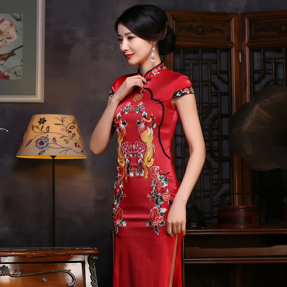 Китайское свадебное платье qipao современное шелковое женское Ципао с длинным
