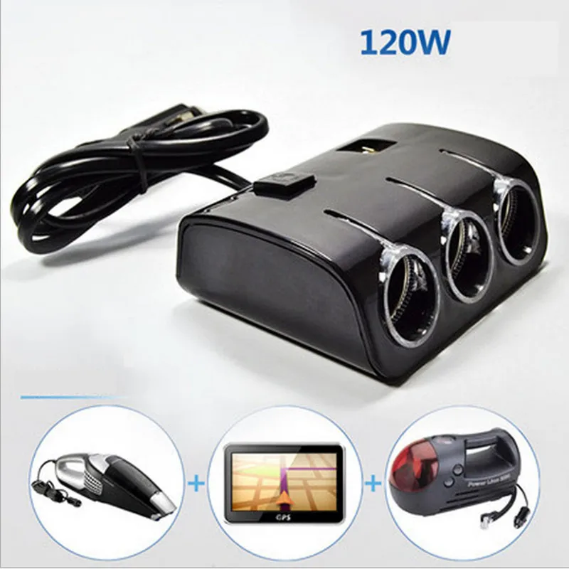 Автомобильное зарядное устройство с двумя USB портами и 3 розетками|2 usb|usb power charger