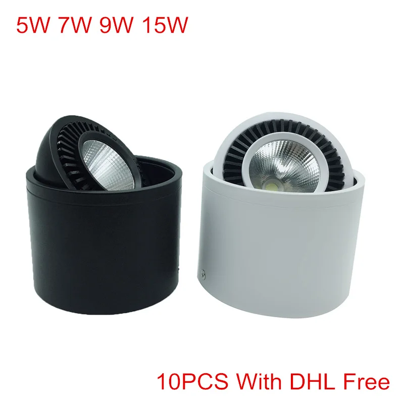 

10pcs/lot,DHL Free shipping Surface Mounted 5W 7W 9W 15W COB LED indoor Downlight AC85-265V 3000/4000/6000K 360 degree Rotation