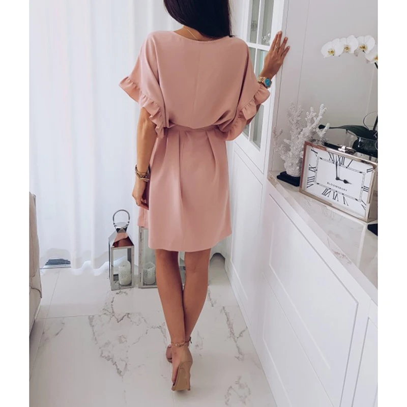 Женское мини платье Boho повседневное пляжное с О образным вырезом рукавом летучая