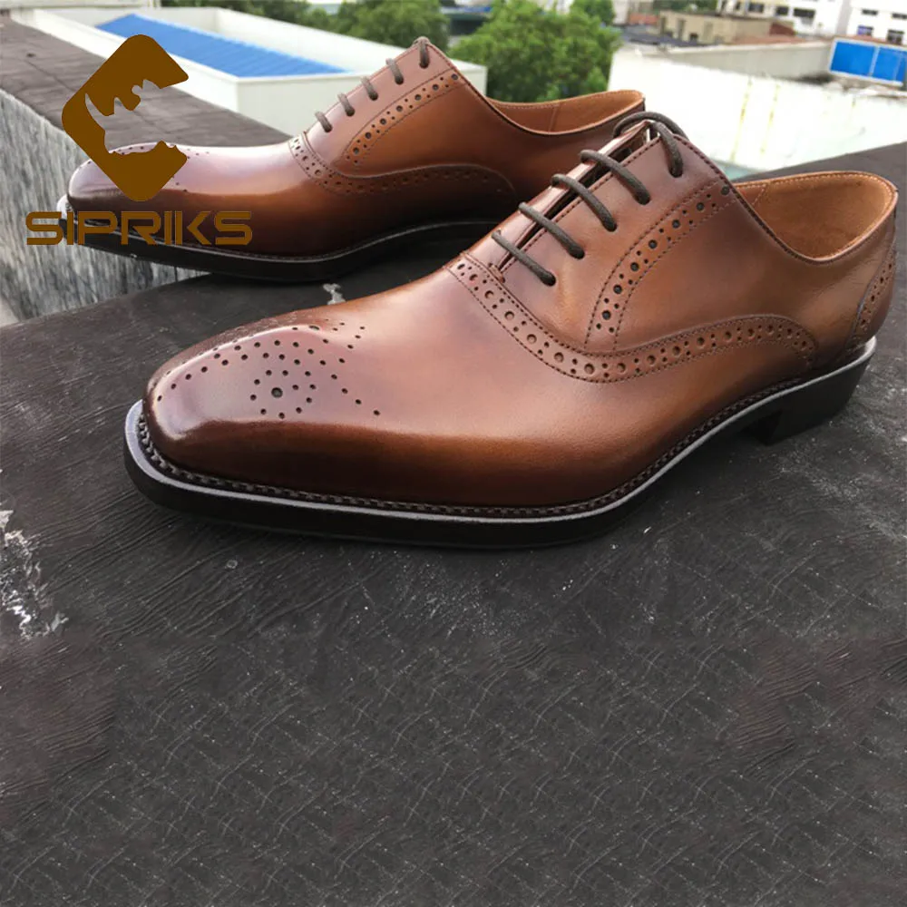 SIPRIKS импортные итальянские мужские телячьей кожи коричневый с оттенком патины