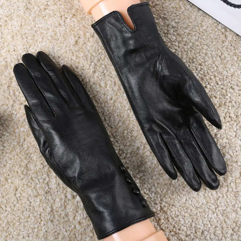 Новый стиль женские перчатки зимние меховые кожаные теплые варежки модные для