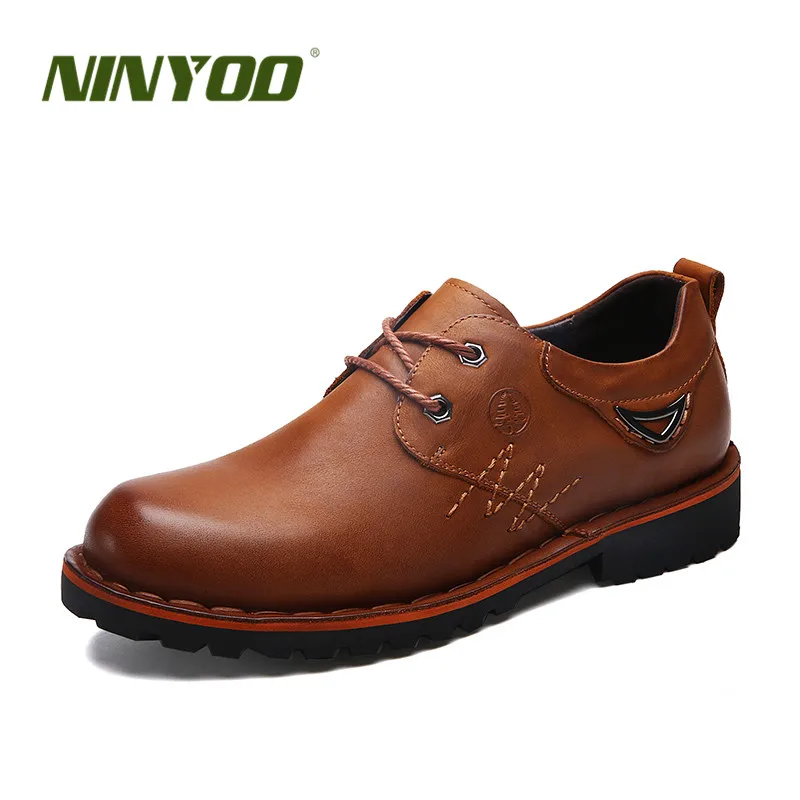 NINYOO Autumn Outdoor Men's Work Shoes Genuine Leather Casual Wearproof 45 46 Rubber Platform Man Big Size 47 48 49 50 | Обувь