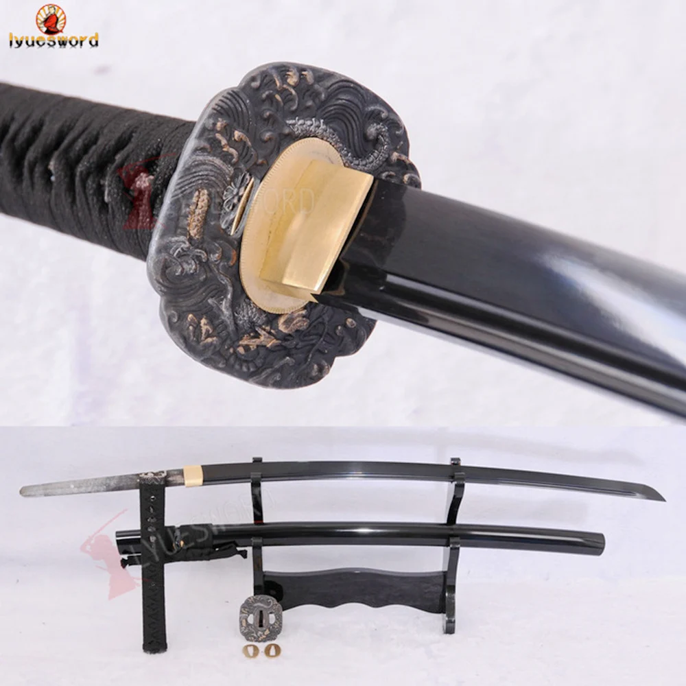 Ручная работа японский самурайский катана дамасская шпага черная сталь в