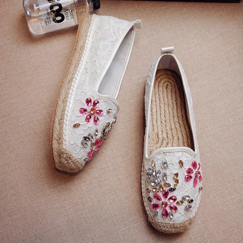 New Brand MC Espadrilles Shoes Women Flat Loafers Weaving TPR Solo Crystal Comfortable Fisherman Walking Driving Size 9 | Обувь