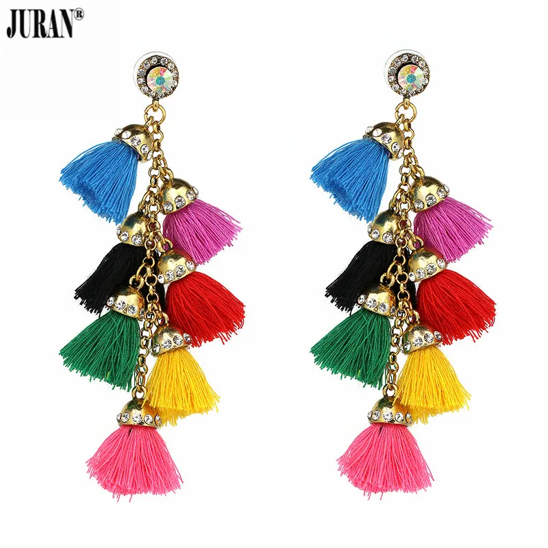 

JURAN Luxury Rhinestone Long Thread Tassel Earrings Ethnic Handmade Oorbellen Big Dangle Statement Drop Earring Fashion Jewelry