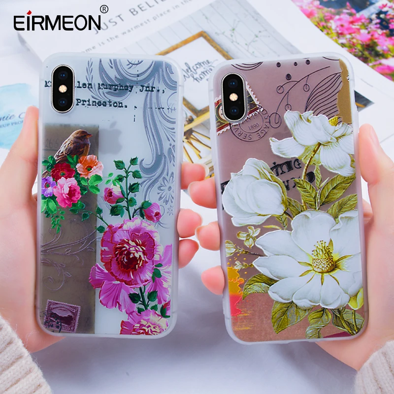 3D рельефные цветочные мягкие чехлы из ТПУ для iPhone 7 8Plus XR XS Max чехол 5 5S SE 6 6S Plus X Matte