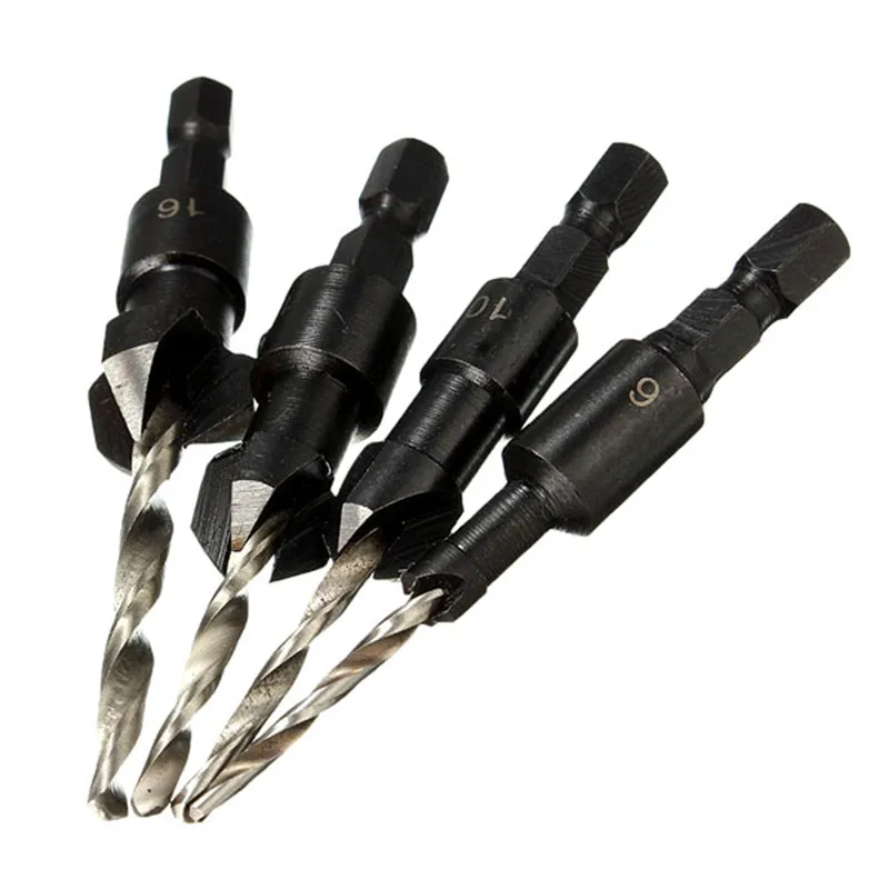 Drillpro 4 шт./компл. столярные зенковки сверло набор Деревообрабатывающие инструменты#6#10#13#16 сверление по дереву