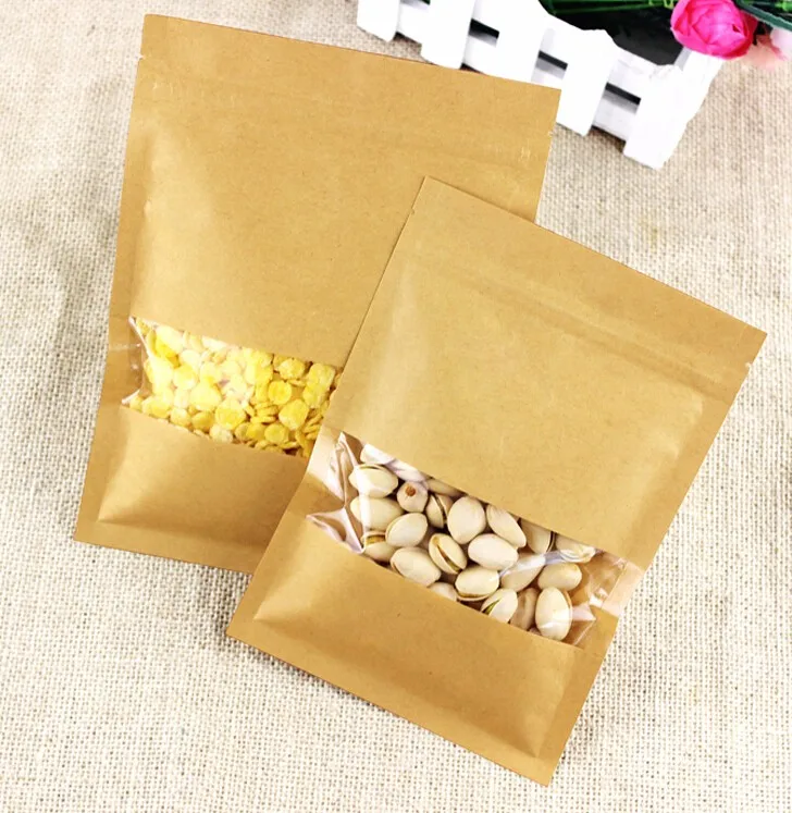 50 шт. коричневые пакеты из крафт бумаги с застежкой молнией и окном|Сумки для