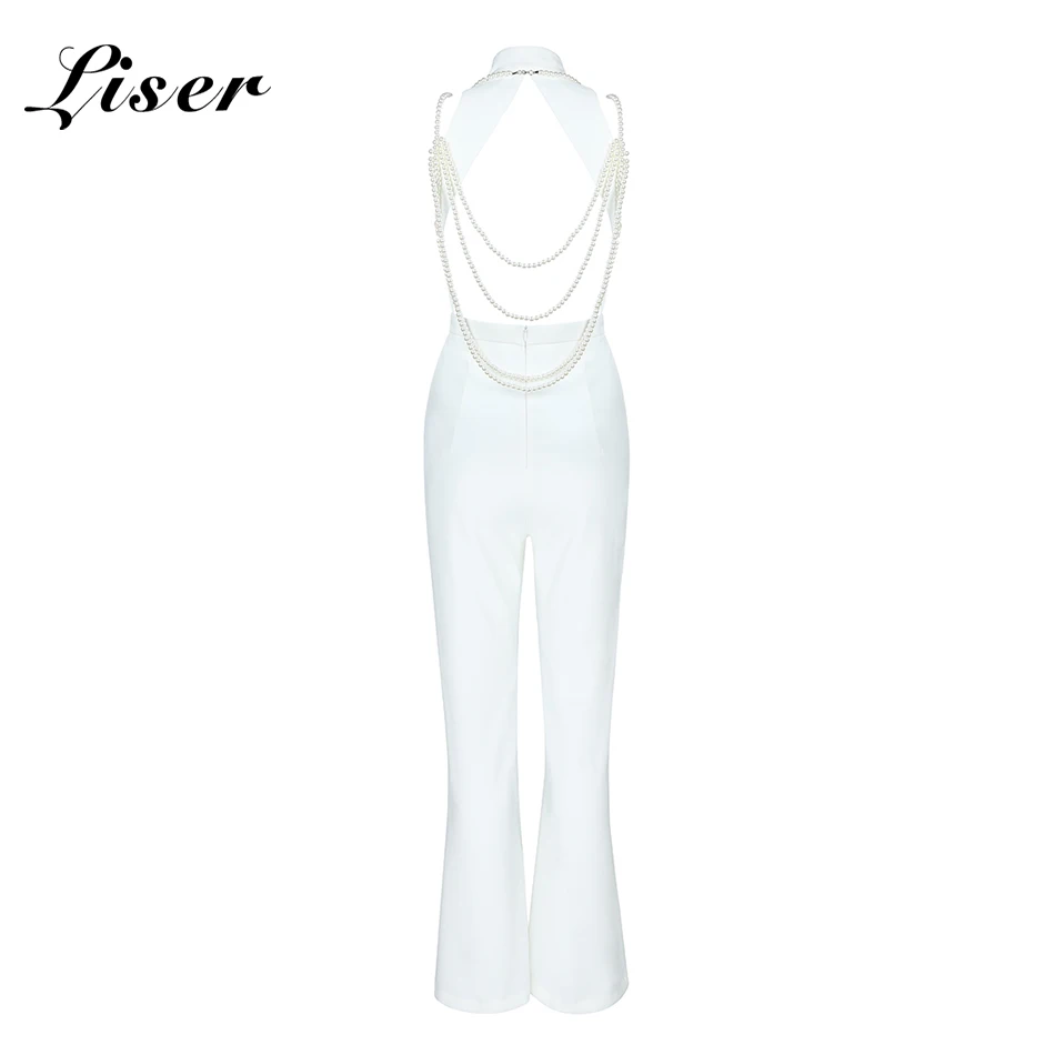Женский комбинезон с лямкой на шее Liser белый для вечеринки лето 2019|Женские