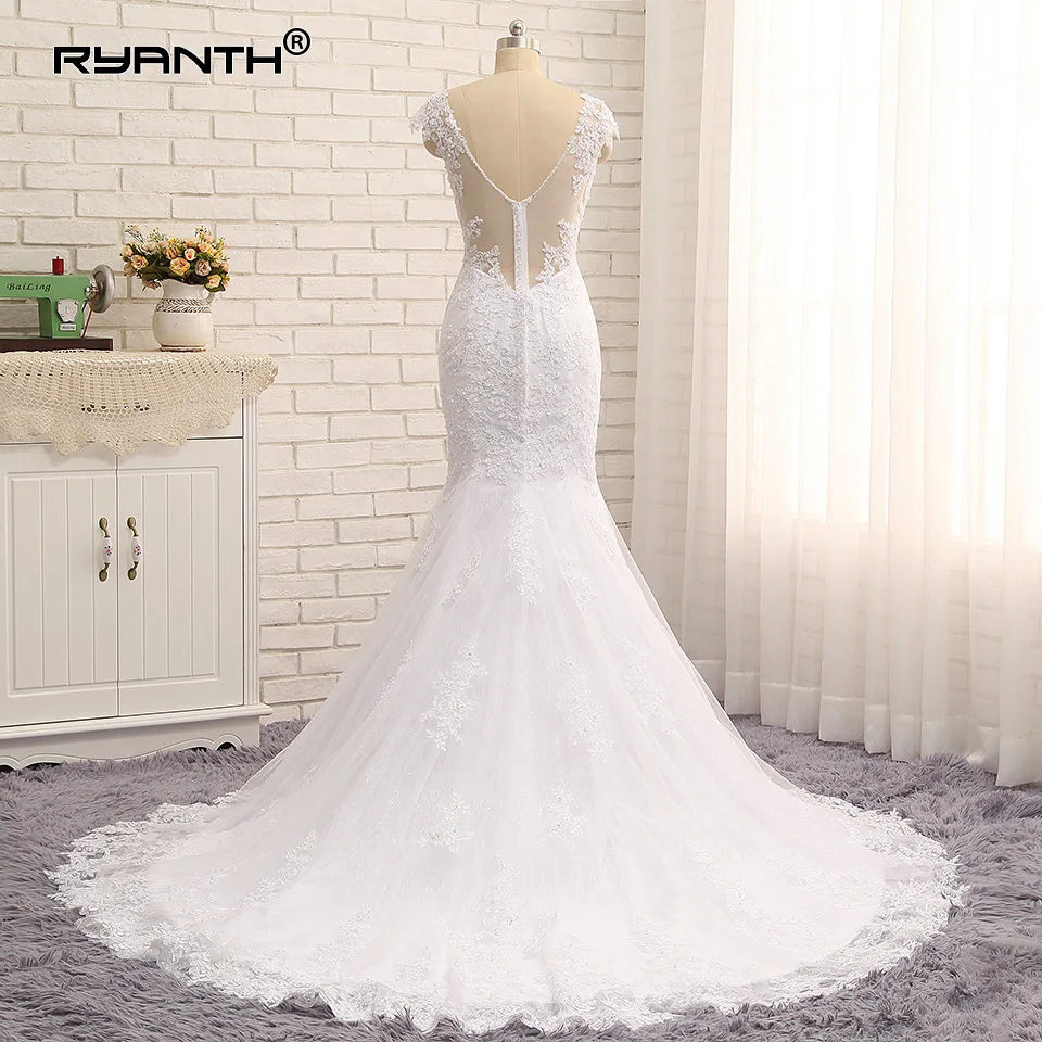 Женское свадебное платье-русалка прозрачное кружевное платье с открытой спиной