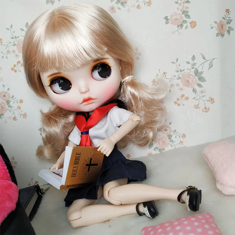 Ледяная фабрика blyth кукла 1/6 bjd белая кожа сустава тела бледно-светлые золотые волосы матовый лицо резные губы с бровью закрытые глаза