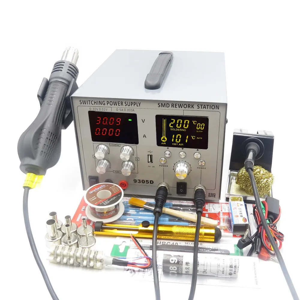 

110V/220V 4 IN 1 30V 5A DC POWER SUPPLY SMD BGA HOT AIR GUN REWORK station AUTO sleep SOLDERING IRON STATION usb 5v2a