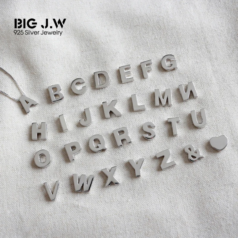 Большая J.W Классическая серебряная подвеска из натуральной 925 пробы для женщин, персонализированное A-Z ожерелье с надписью без цепочки, мужское ювелирное изделие