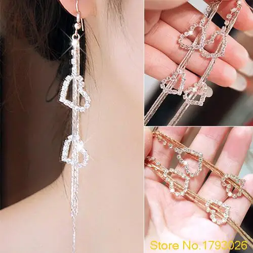 Горный Хрусталь Двойное сердце любовь падение длинные тонкие кисточки Женские