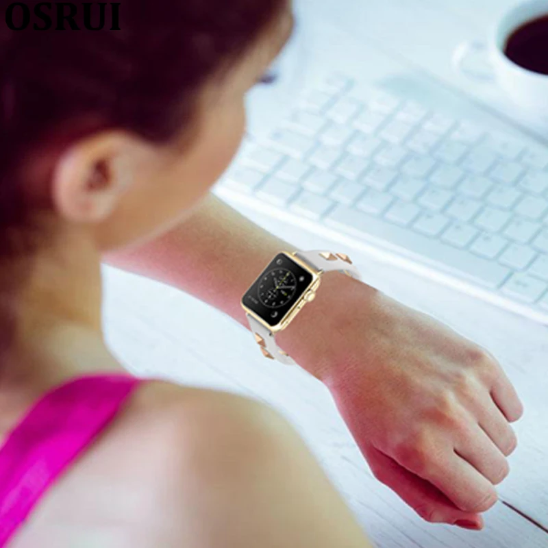Кожаный ремешок для apple watch, 4 ремешка, 44 мм, 40 мм, correa iwatch, 38 мм, 42 мм, серия 4, 3, 2, браслет с заклепками, аксессуары для apple watch