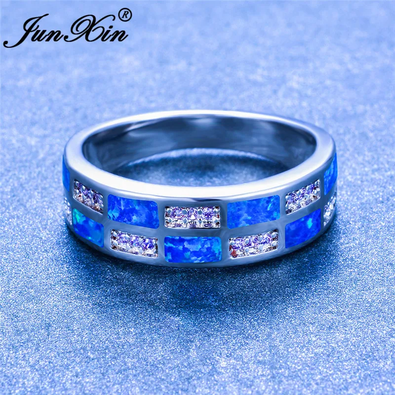 Luxury Blue White Fire Opal Ring Round Wedding Rings For Women Men Silver Color Purple Zircon Engagement Boho Jewelry | Украшения и