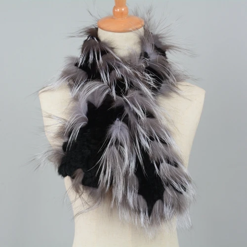 Black Silver Jancoco Max новое поступление настоящий мех кролика и настоящий Лисий мех шарф женские модные стильные шали Осень Зима Глушитель S7179 - Цвет: Black Silver