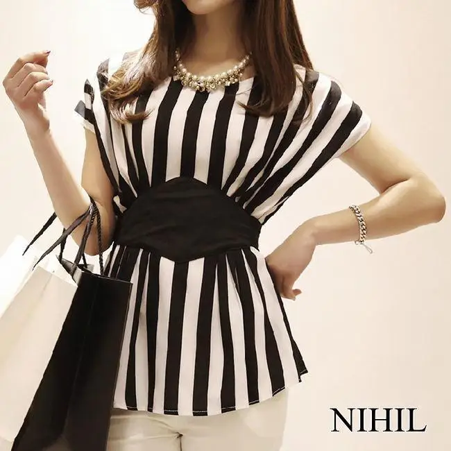 Женская шифоновая блузка в полоску без рукавов|women blouses|blouses plusblouse casual |