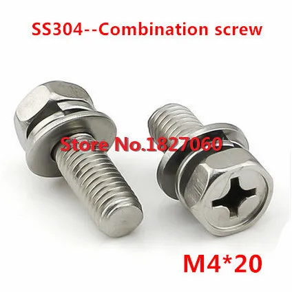 100 шт./лот M4 * 20 шестигранный Комбинированный винт с винтом/пружинная