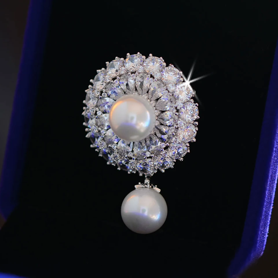 Manwii Винтаж брошь круглый декор жемчуг Циркон Броши Для Свадебные букеты эмаль