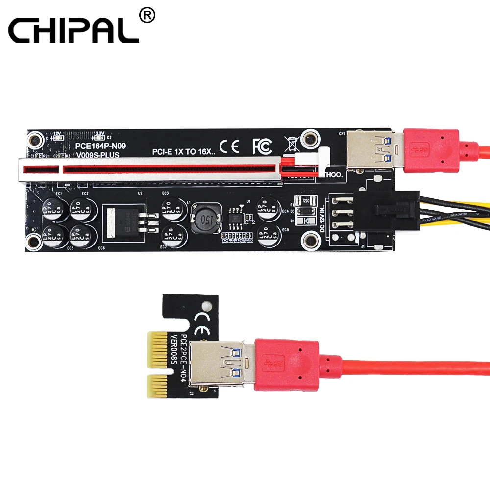 Райзер-карта CHIPAL 10 шт. VER009S Plus 6Pin Power PCI Express 1X-16X усиленная карта 60 см кабель USB 3 0 для