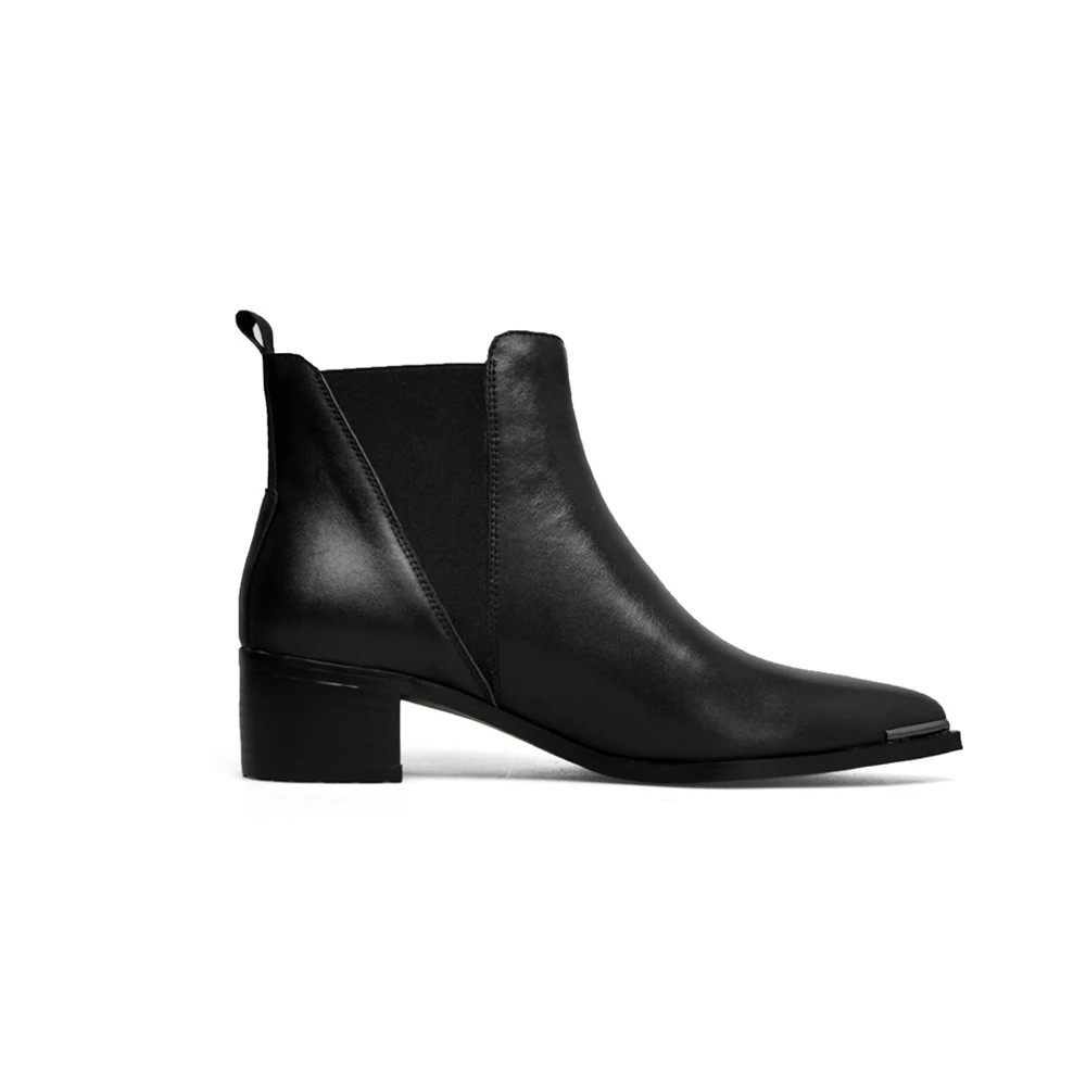 Ботинки Челси без шнуровки с острым носком осенние черные ботильоны из