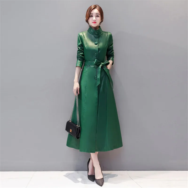 Neploe/женское пальто из искусственной кожи большого размера с воротником-стойкой и поясом, стильная женская верхняя одежда, новая осенняя тонкая модная шикарная куртка 68673