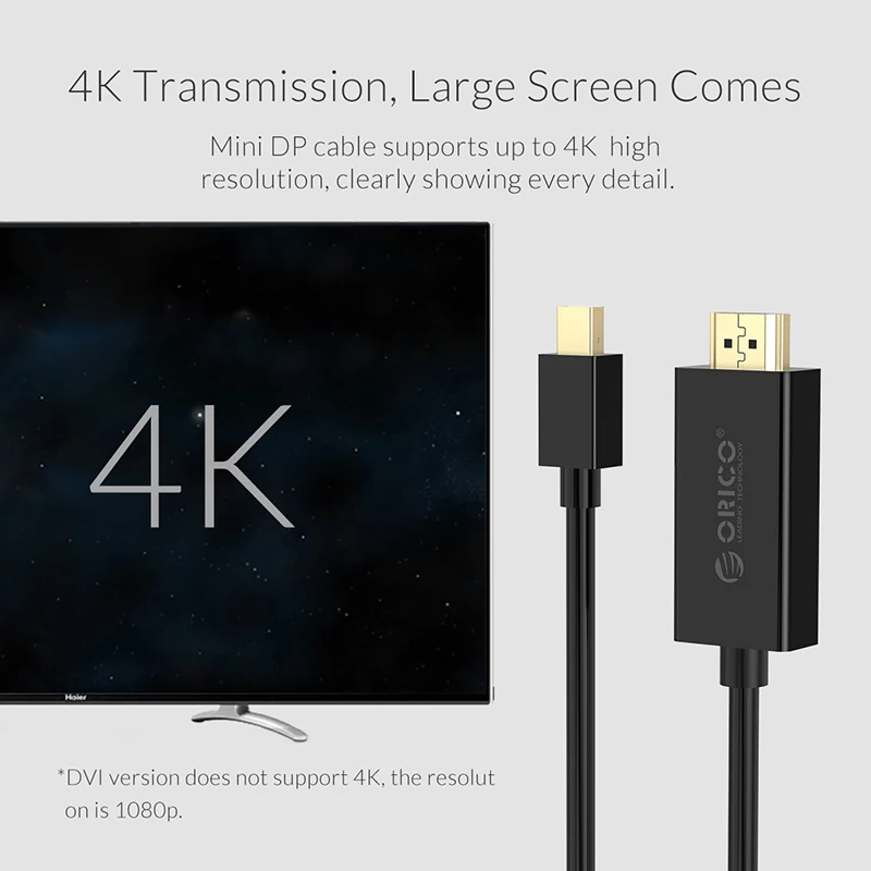 ORICO Mini DP(M) to DVI(M) One way HD Adapter Cable PVC Material DP XD MDTD 30 Supports 4k High Resolution Cable| |
