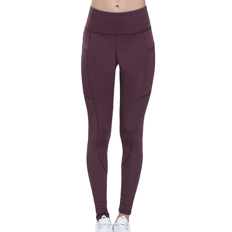 PURPLE Женские леггинсы для фитнеса, эластичные штаны для йоги с боковыми карманами, сетчатые колготки для спортзала, женские спортивные Леггинсы с высокой талией для фитнеса, штаны для бега - Цвет: PURPLE