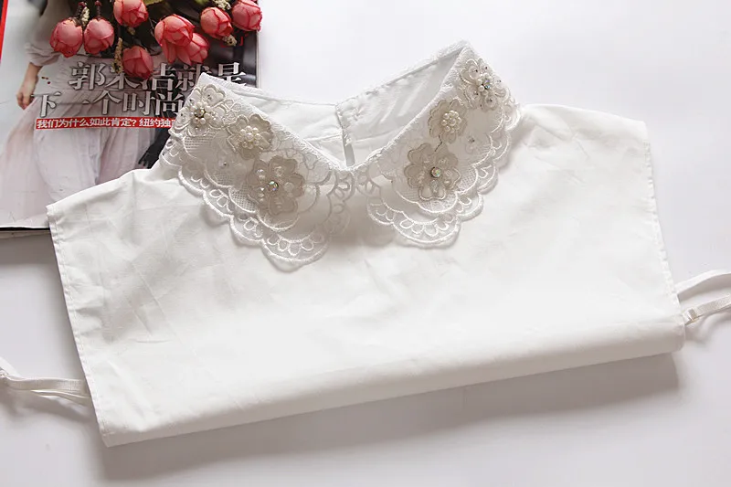 

Shirt false collar handmade beaded White Patchwork Fake False Collar Blouse Detachable Fashion Apparel Accessories retro collar