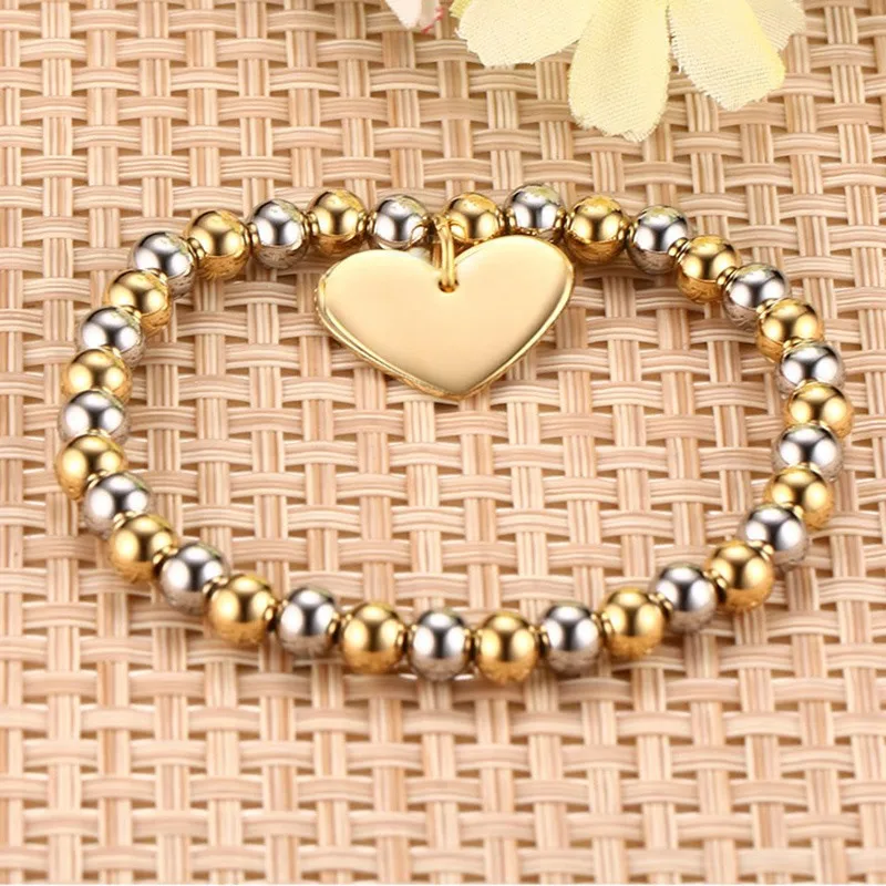 Modyle Женщины шарики из бисера браслет Нержавеющая сталь крестик Love Heart Подвески