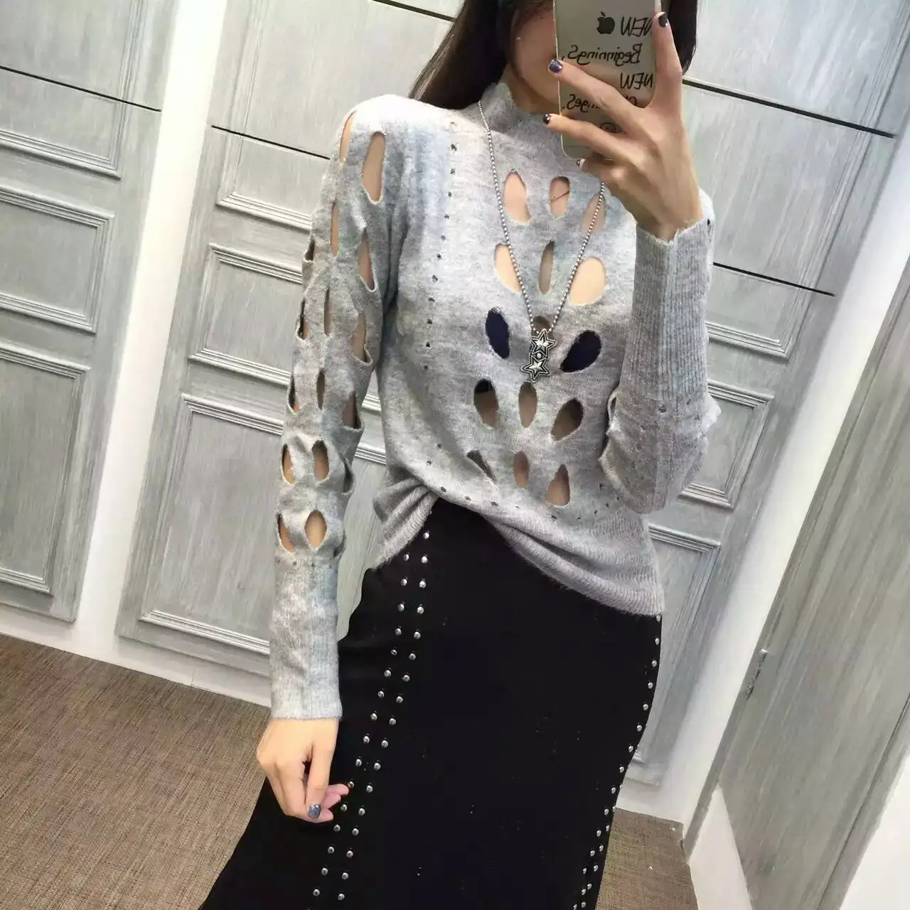 Sexy Hole Collar Sweater Jumper Hook Flower Hollow Sweaters Side Stereo Harujuku Solid Pullovers Cotton Knit 2019 | Женская одежда
