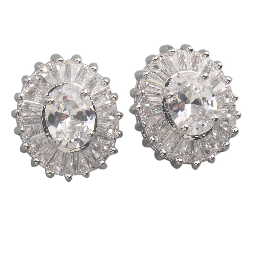 

Smart White Stone 6*8mm Semi-precious Silver Cool For Womens Stud Earrings ED0209