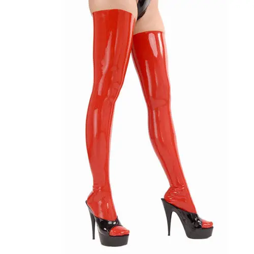 Red Stockings New 100% Latex Rubber Wet look Tight High Size S-XXL | Tights &amp Socks