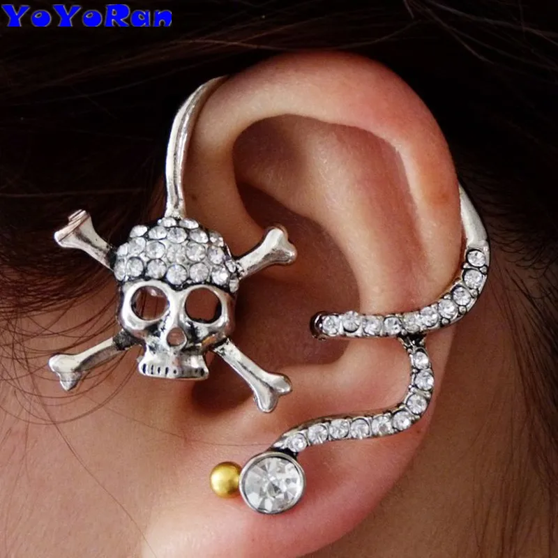 YOYORan 1 шт. античный кристалл скелет серьги-клипсы серьги-каффы для мужчин женщин