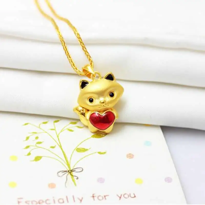 

Pure 24K Yellow Gold Pendant 999 Gold 3D Heart Fox Necklace Pendant 2.55g
