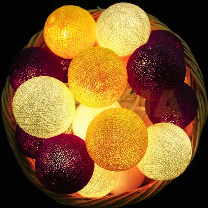 Темно-фиолетовый/желтый/белый ватные шары светодиодный гирлянда Фея