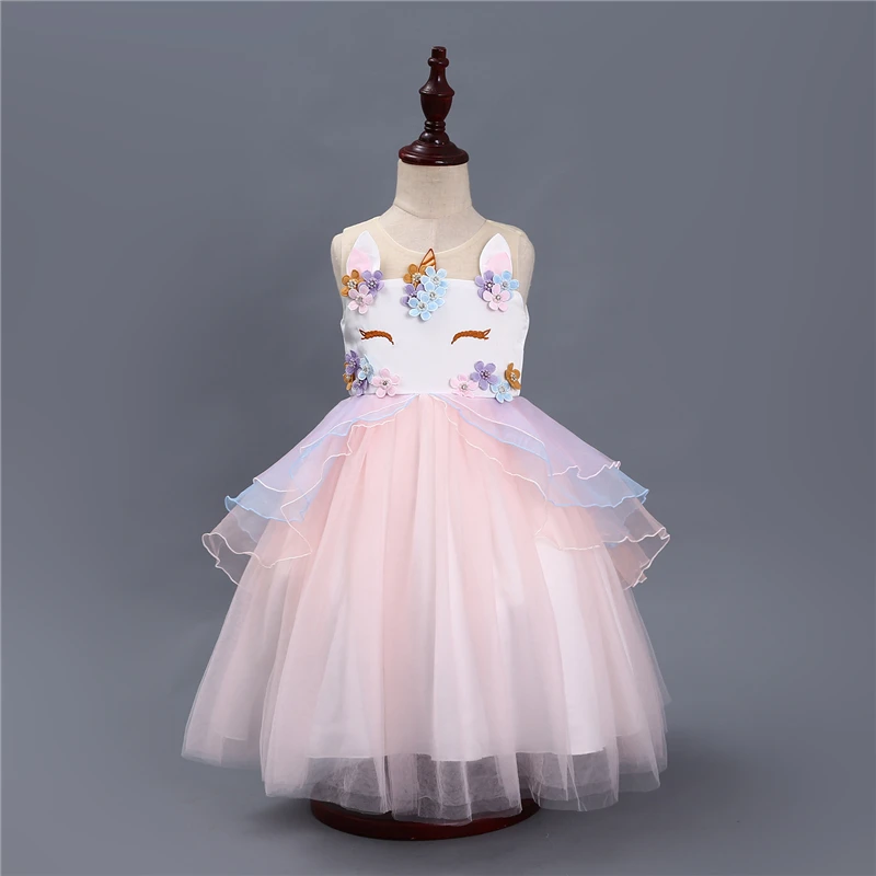 Summer Girl Unicorn Birthday Party Tutu Dress With Matching Headband Flowers Girls Pony Theme Halloween Costume | Детская одежда и