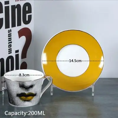 A Fornasetti чайная чашка скандинавский винтажный костяной фарфор кофейные кружки с подносом набор практичный праздничный подарок уникальная кружка для молока украшение дома - Цвет: A