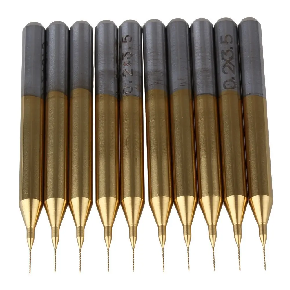 

0.25mm Blade 1/8" Shank Titanium Coated Carbide Micro Drill Bits PCB CNC End Mill Tool Pack of 10