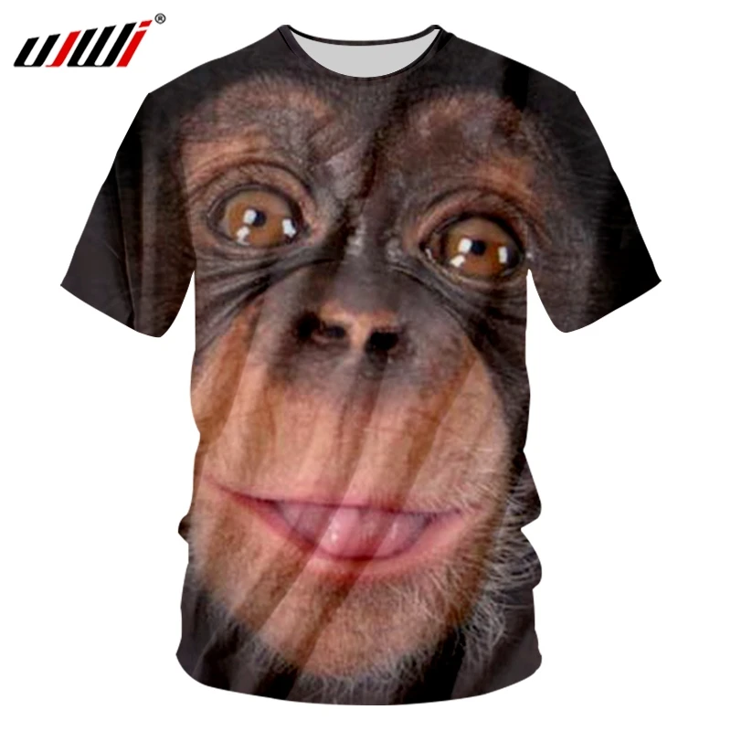 

UJWI Man New Black Big Eyes Animal O Neck Tshirt 3D Printed Funny Orangutan T-shirt Creative Best Selling Large Size 5XL